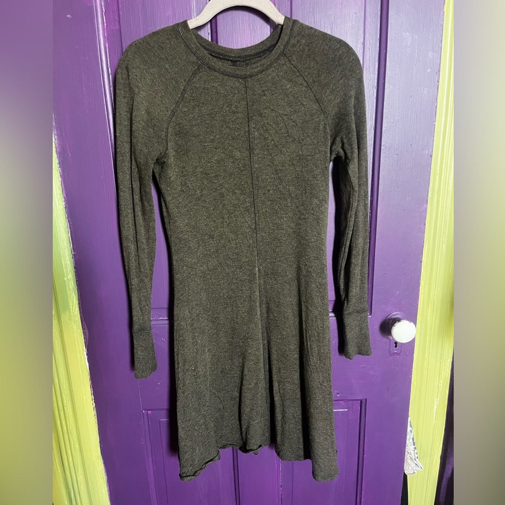 Long Sleeve Olive Green skater sweater Dress